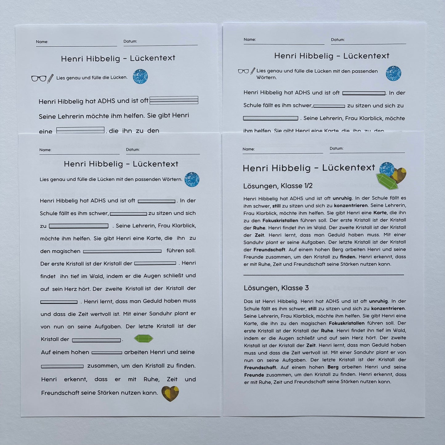 Lückentext - Unterrichtsmaterial zu "Henri Hibbelig"
